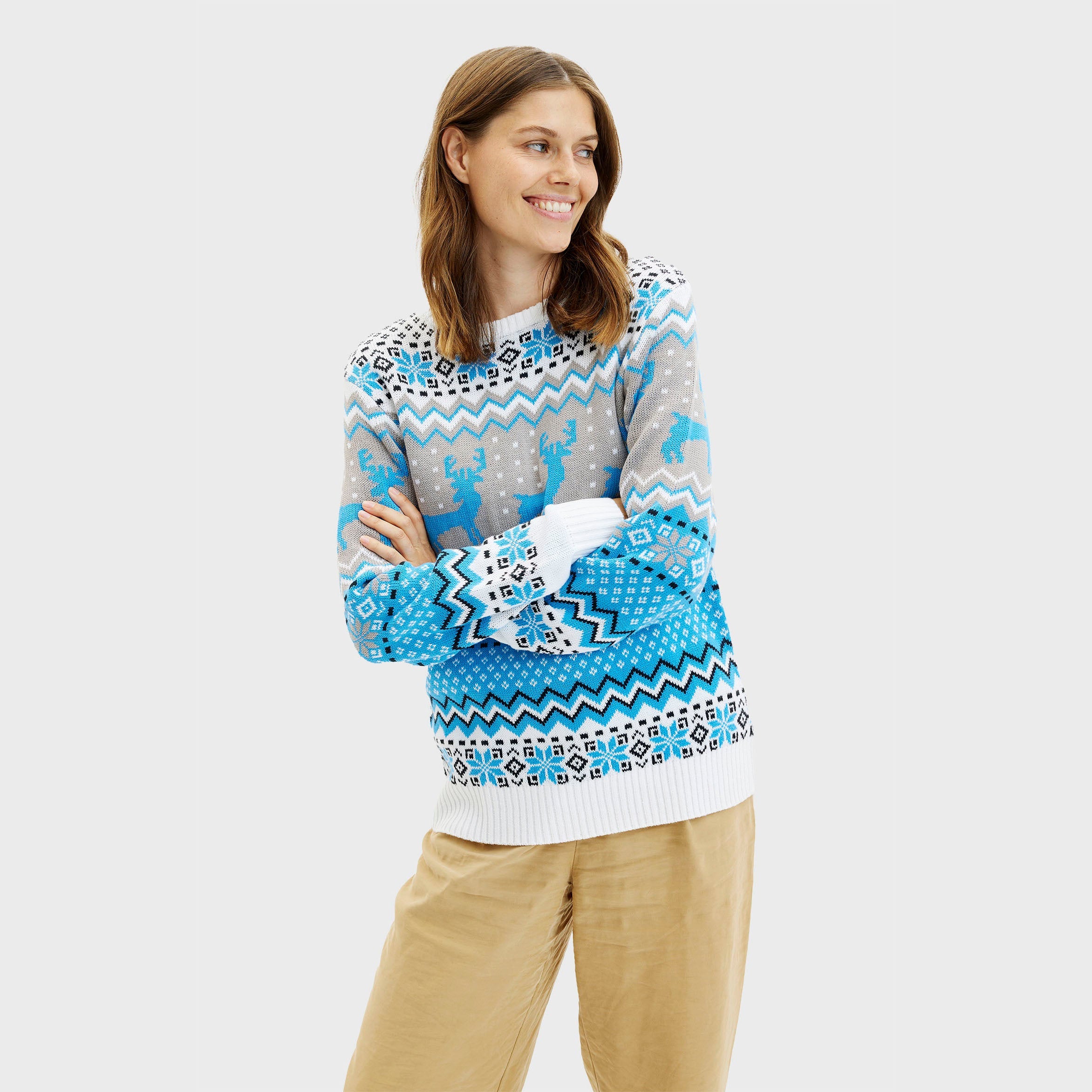 Traditioneller Weihnachtspullover Blau - Damen
